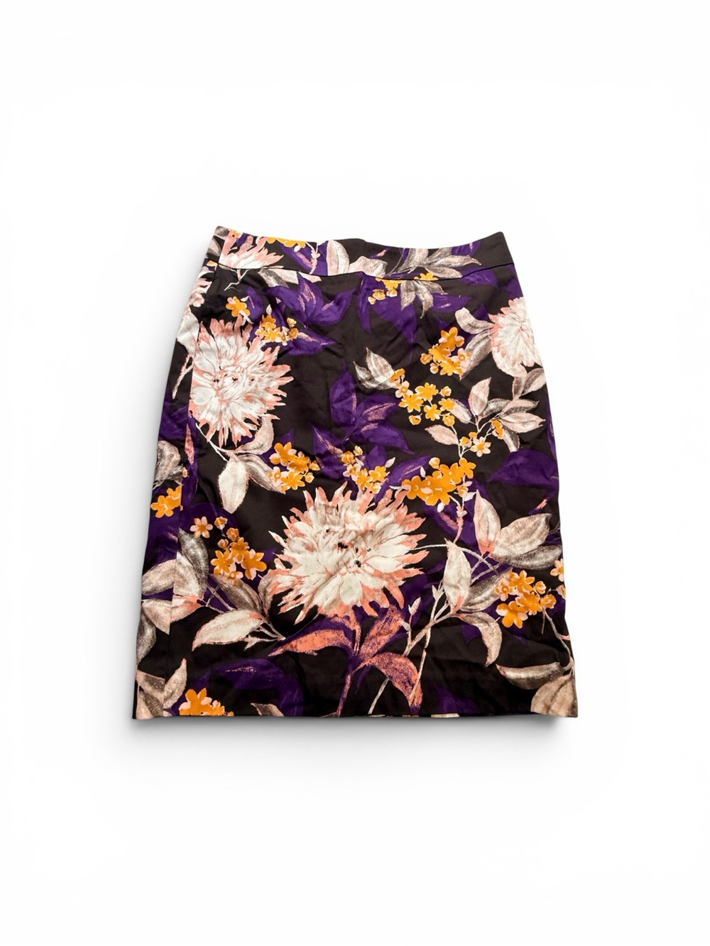 NWT J. Crew Black Pencil Skirt with Purple, Orange & Pink Floral Print